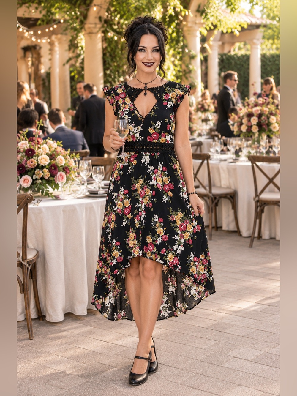 🌹 Boutique Floral Hi-Low Dress | Whimsigoth Wedding Guest | XL